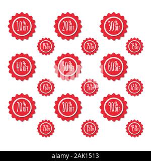 Rosso vendita collezione di figurine. Set di etichette Illustrazione Vettoriale