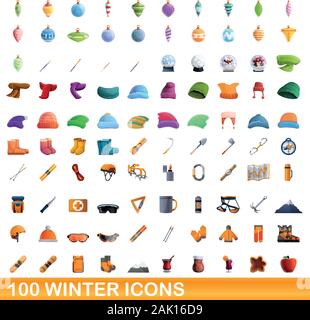 100 inverno set di icone. Cartoon illustrazione di 100 inverno icone set di vettore isolato su sfondo bianco Illustrazione Vettoriale