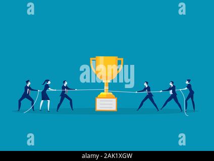 Team business tirare la corda con il concetto di trofeo. rimorchiatore di sfondo di guerra illustrazione vettoriale Foto Stock