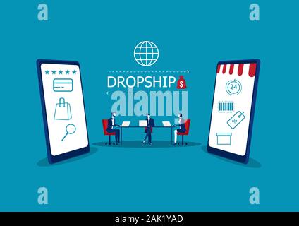 Drop shopping online di e-commerce business concetto, vettoriale Illustrator. Foto Stock