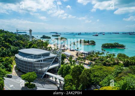 Siloso Point e la spiaggia vista dal Fort Siloso Sky Walk, Singapore Foto Stock