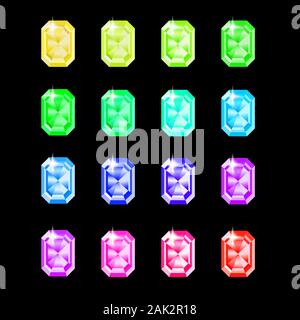 Delle gemme colorate set. Gioielli di raccolta dei cristalli. Differenti pietre preziose Illustrazione Vettoriale