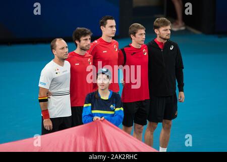 Sydney, Australia. 07Th gen, 2020. Team Belgio durante il 2020 ATP Cup presso il Ken ROSEWALL Arena, Sydney, Australia il 7 gennaio 2020. Foto di Peter Dovgan. Credit: UK Sports Pics Ltd/Alamy Live News Foto Stock