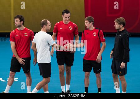 Sydney, Australia. 07Th gen, 2020. Team Belgio durante il 2020 ATP Cup presso il Ken ROSEWALL Arena, Sydney, Australia il 7 gennaio 2020. Foto di Peter Dovgan. Credit: UK Sports Pics Ltd/Alamy Live News Foto Stock