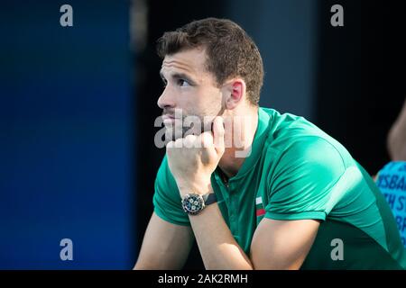 Sydney, Australia. 07Th gen, 2020. Grigor Dimitrov di Bulgaria durante il 2020 ATP Cup presso il Ken ROSEWALL Arena, Sydney, Australia il 7 gennaio 2020. Foto di Peter Dovgan. Credit: UK Sports Pics Ltd/Alamy Live News Foto Stock