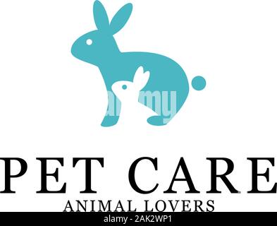 Pet care logo design di ispirazione creativa, coniglio vettore logo Illustrazione Vettoriale