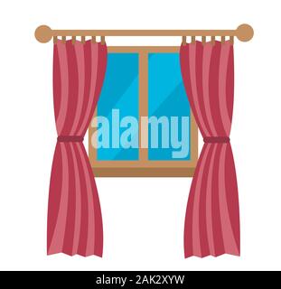 Finestra con tende rosse Illustrazione Vettoriale