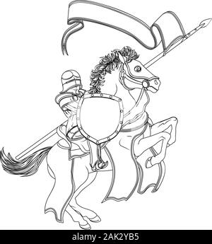 Giostra medievale cavaliere a cavallo Illustrazione Vettoriale