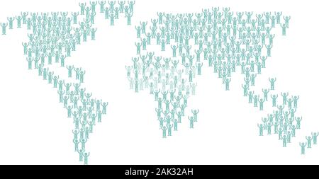 La folla di persone gruppo mappa del mondo Illustrazione Vettoriale