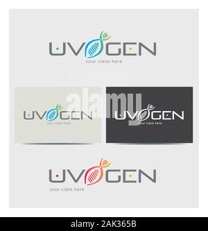 Icona di DNA, Genetics Logo per delle cure mediche, Business Card Mock up in diversi colori Illustrazione Vettoriale