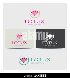 Fiore di Loto Icona, Logo per il business aziendale, scheda Mock up in diversi colori Illustrazione Vettoriale