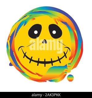 Gli Emoji zombie Smiley face pulsante web impostato su un arcobaleno Illustrazione Vettoriale