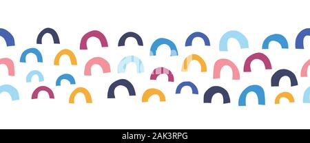 Vettore senza giunture kids confine forme astratte pattern rosa blu arancione. Contemporaneo di ripetizione geometrica degli elementi ad arco banner. Forma a U. Metà-circoli Illustrazione Vettoriale