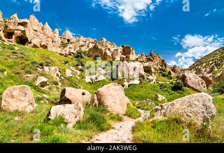 Resti di Zelve monastero in Cappadocia, Turchia Foto Stock