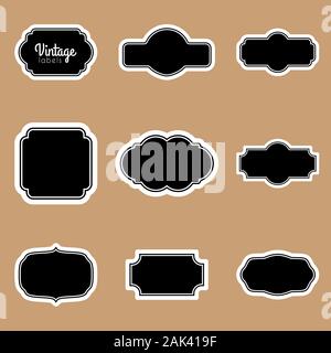 Vintage nero set di etichette. Il design della carta raccolta di elementi Illustrazione Vettoriale