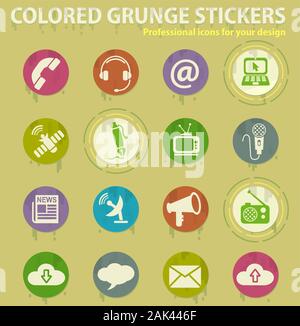 Comunicazione colorate icone grunge Illustrazione Vettoriale