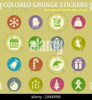 Natale colorate icone grunge Illustrazione Vettoriale