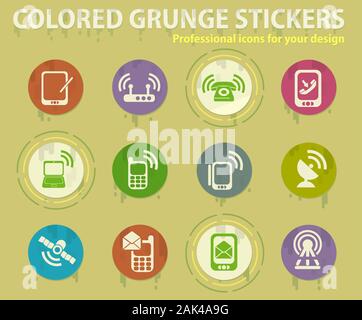 Comunicazione colorate icone grunge Illustrazione Vettoriale