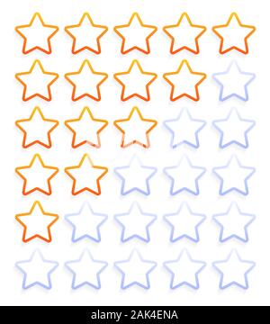 Profilo di cinque stelle Imposta icona vettore illustrazione stock. Semplici forme arrotondate stella d'oro revisione con ombra icon set isolato su un bianco backgrou Illustrazione Vettoriale