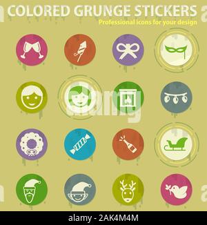 Natale colorate icone grunge Illustrazione Vettoriale