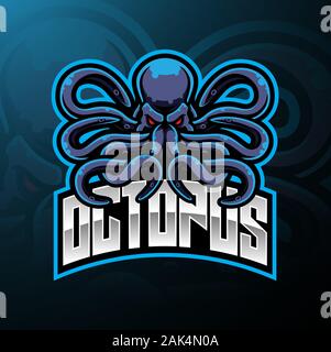 Il polpo sport mascotte logo design Illustrazione Vettoriale