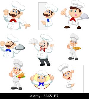 Set di cartoon chef su sfondo bianco Illustrazione Vettoriale