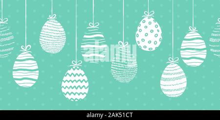 Carino disegnato a mano le uova di pasqua senza giunture orizzontali pattern, doodle uova appeso - grande per striscioni, sfondi, inviti design vettoriali Foto Stock