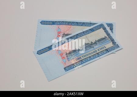 Mandalay/MYANMAR - 07th Gennaio, 2020 : Banconota da Kyats di Myanmar, moneta, valuta di Kyat in Myanmar. Foto Stock
