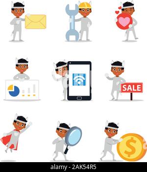 Set di caratteri eseguire l'uomo come un bilby personaggio dei fumetti sul palco. Illustrazione Vettoriale