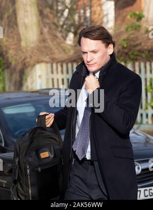 William Clegg arriva a Isleworth Crown Court, West London, dove egli è accusato di aggressione a cinque membri dell'equipaggio di cabina su un volo British Airways da Houston, Texas a Londra Heathrow. Foto Stock