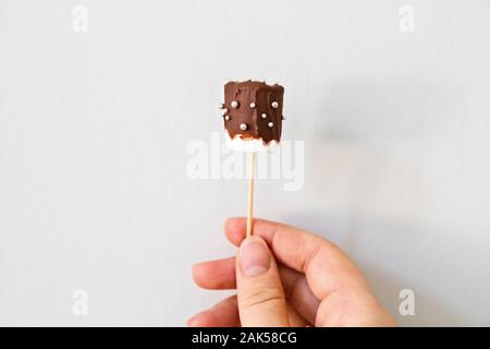 Cake pops candy bastoni decorati con cioccolato fondente. Foto Stock