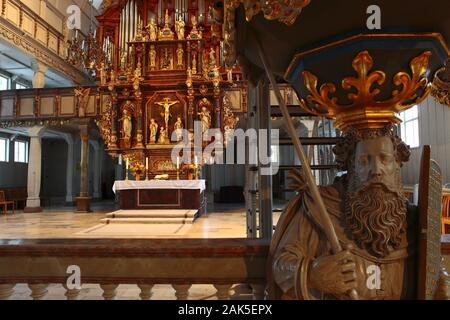 Clausthal-Zellerfeld: barocker Schnitzaltar der Marktkirche zum Heiligen Geist, Harz | Utilizzo di tutto il mondo Foto Stock