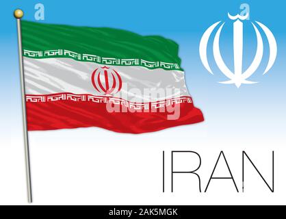 Iran ufficiale di bandiera nazionale e stemma, paese asiatico, illustrazione vettoriale Illustrazione Vettoriale