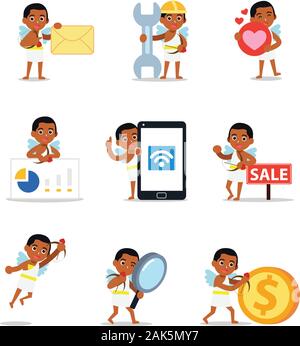 Impostare il carattere di uomo in un simpatico cupido costume. Illustrazione Vettoriale