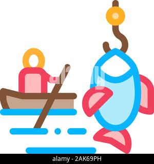 Barca da pesca canoa icona illustrazione vettoriale Illustrazione Vettoriale