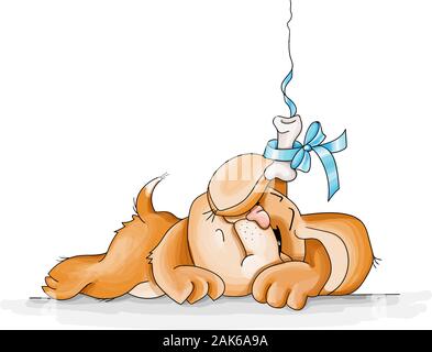 Illustrazione Vettoriale divertente simpatico cane rosso in appoggio Illustrazione Vettoriale