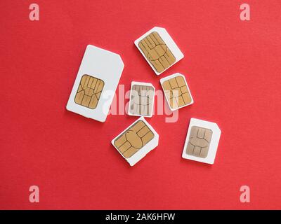 Mini e micro e nano Sims per il telefono cellulare Foto Stock