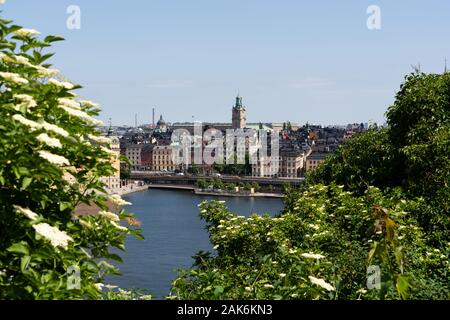 06.20.2019 Redazione Stoccolma Svezia Lookout Point a Mariaberget dove è possibile vedere la Città Vecchia e Riddarholmen in una giornata di sole Foto Stock