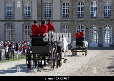 Le Pin-au-Haras: Vorfuehrung von Kutschen, Reitern und Dressurnummern auf dem Nationalgestuet Haras du Pin, Normandie | Utilizzo di tutto il mondo Foto Stock