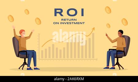 Ritorno sugli investimenti modello di pagina di intestazione illustrazione vettoriale. Profitti e redditi, Economia e finanze, strategia aziendale il successo finanziario. Il ROI dei profitti aziendali aumentando il concetto di pianificazione layout poster Illustrazione Vettoriale