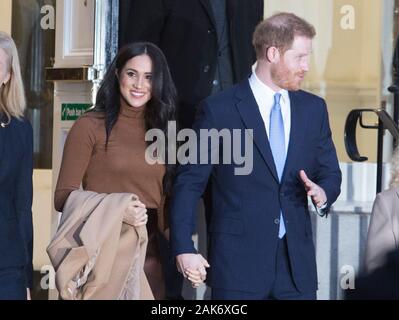 Il Duca e la duchessa di Sussex frequentare Canada Aula martedì 7 gennaio © Joshua Bratt. 07/01/2020. Londra, Regno Unito. Foto Stock