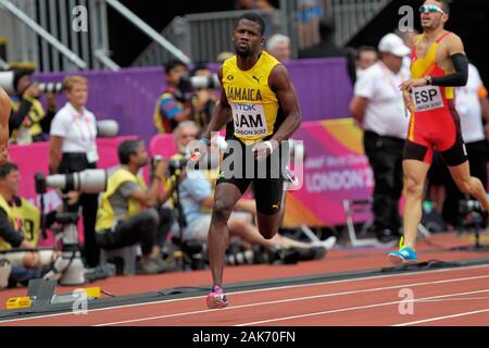 Jamari Rose (Jamaique) durante il primo riscalda 4x400m uomini relè della IAAF mondiale di atletica il 6 agosto, 201st presso lo stadio olimpico di Londra, Gran Bretagna Photo Laurent Lairys / DPPI Foto Stock
