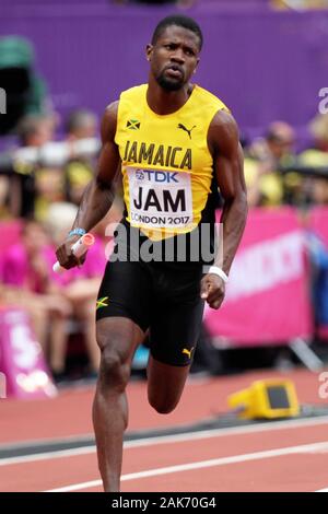 Jamari Rose (Jamaique) durante il primo riscalda 4x400m uomini relè della IAAF mondiale di atletica il 6 agosto, 201st presso lo stadio olimpico di Londra, Gran Bretagna Photo Laurent Lairys / DPPI Foto Stock