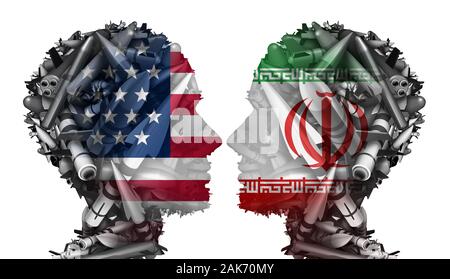 Iran guerra USA Crisi conflitto di missili e Stati Uniti in Medio Oriente il concetto di crisi come un americano e iraniani di problema di sicurezza a causa delle sanzioni. Foto Stock