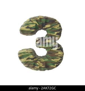 Numeri dell'esercito camouflage, rendering 3D isolato su sfondo bianco - Illustrazione Foto Stock