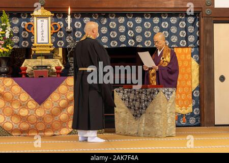 Zen cerimonia buddista, Tenryū-ji, Kyoto, Giappone Foto Stock