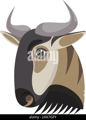 Blue gnu ritratto realizzato in un unico semplice stile cartoon. Testa di vettore di GNU. Icona isolato per il design. Illustrazione Vettoriale Illustrazione Vettoriale