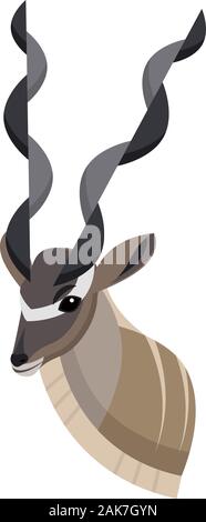 Maggiore kudu ritratto realizzato in un unico semplice stile cartoon. Testa di antilope africana. Isolato artistica icona stilizzata o un logo per il vostro design. Vettore i Illustrazione Vettoriale