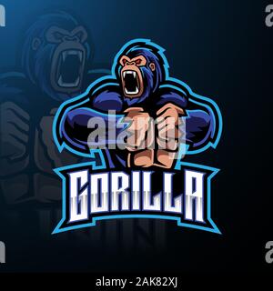Angry gorilla logo mascotte desain Illustrazione Vettoriale