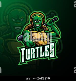 Turtle sport mascotte logo design Illustrazione Vettoriale